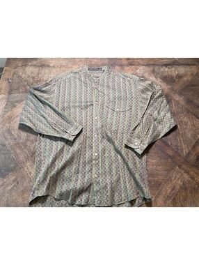 Jhane Barnes geometric long sleeve green purple brown button down mens large